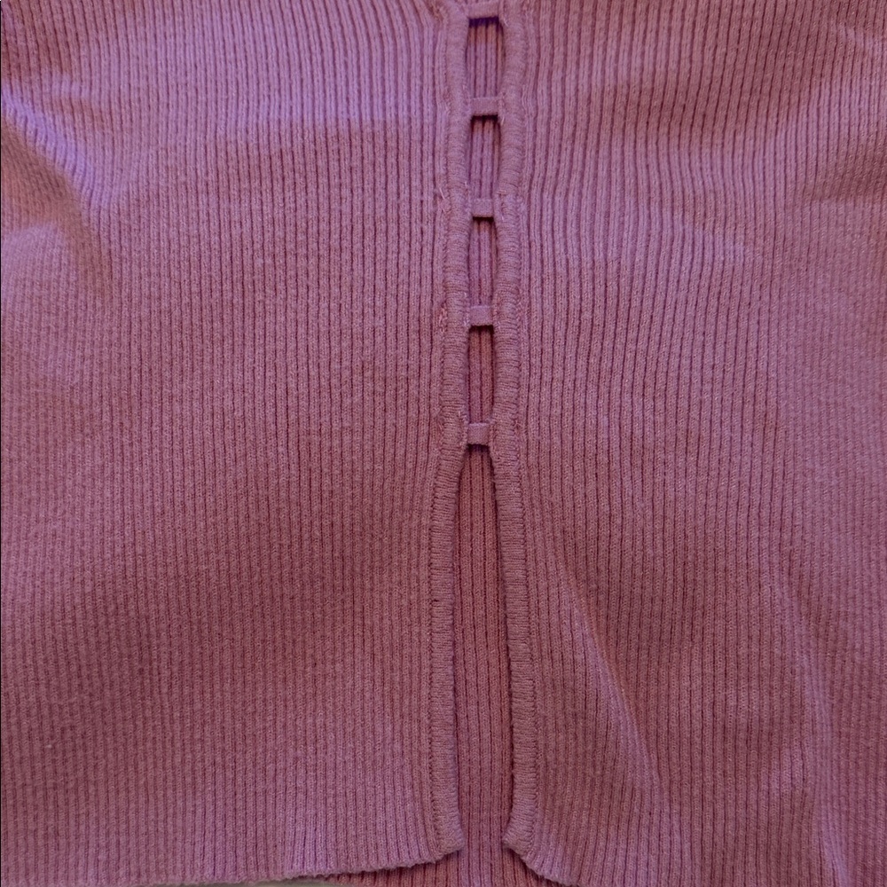 Pink Ribbed V-Neck Sweater - Picture 3 of 4